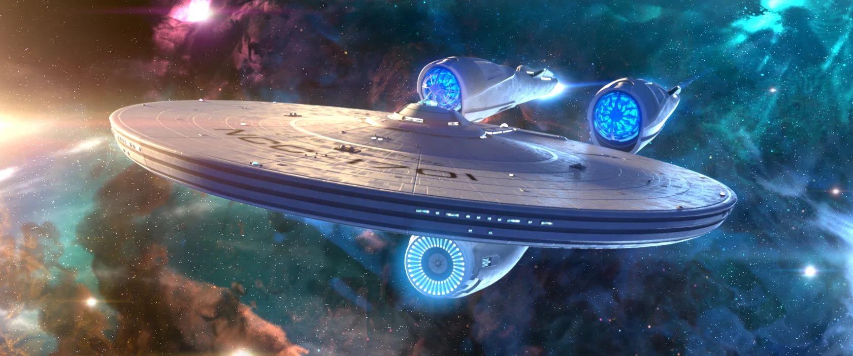 Star Trek Fleet Command artwork featuring the USS Enterprise starship